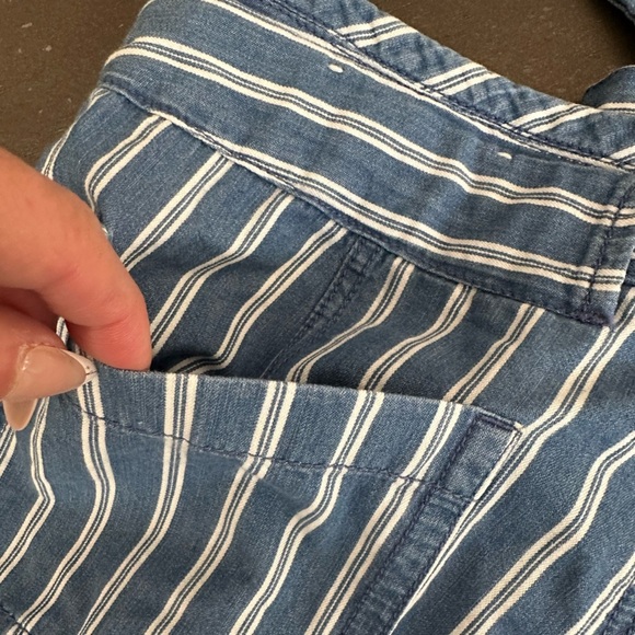 American Eagle Chambray Striped Wide Leg High Rise Ankle Pants Blue Wh… - Picture 9 of 15